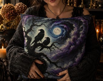 Moonlit Crows Pillowcase, Gothic Home Decor, Halloween Lovers Gifts