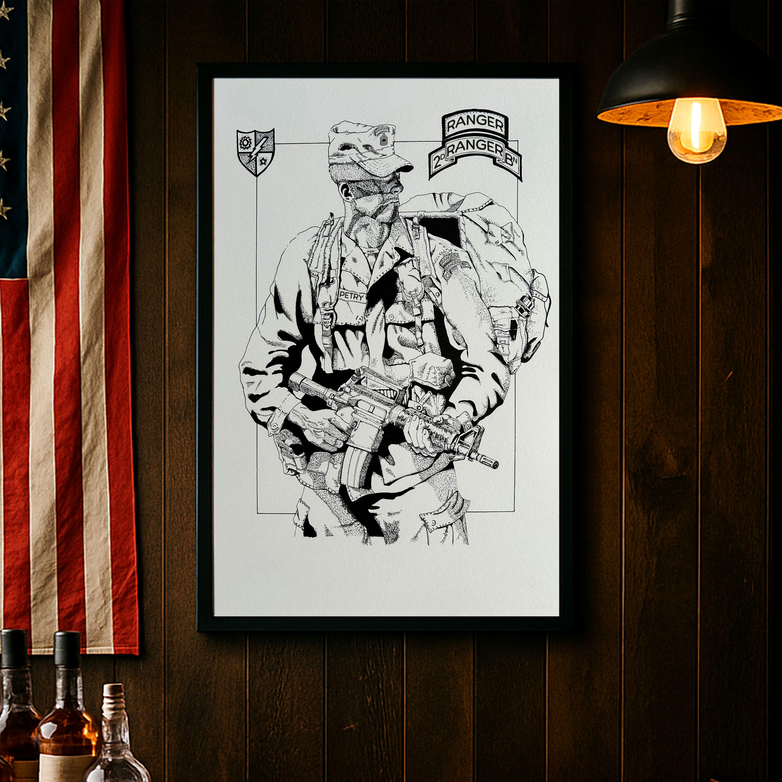 Custom Army Ranger Poster, Personalized 75th Ranger Regiment Portrait, Army Gifts, Military Gifts, Gift for Veterans, Military Home Decor