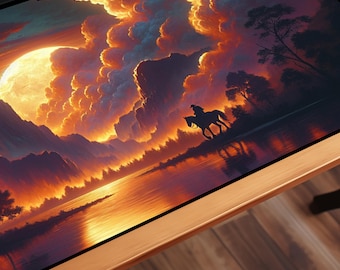 Ember Moon Cowboy Desk Mat, Desert Art Mouse Pad, Western Office Decor