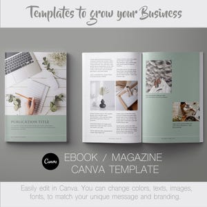 Canva eBook Magazin Vorlage Sage mit Inhalt, Kapitel Cover, Zitate & Testimonials für DigitalPublancing Geschenk