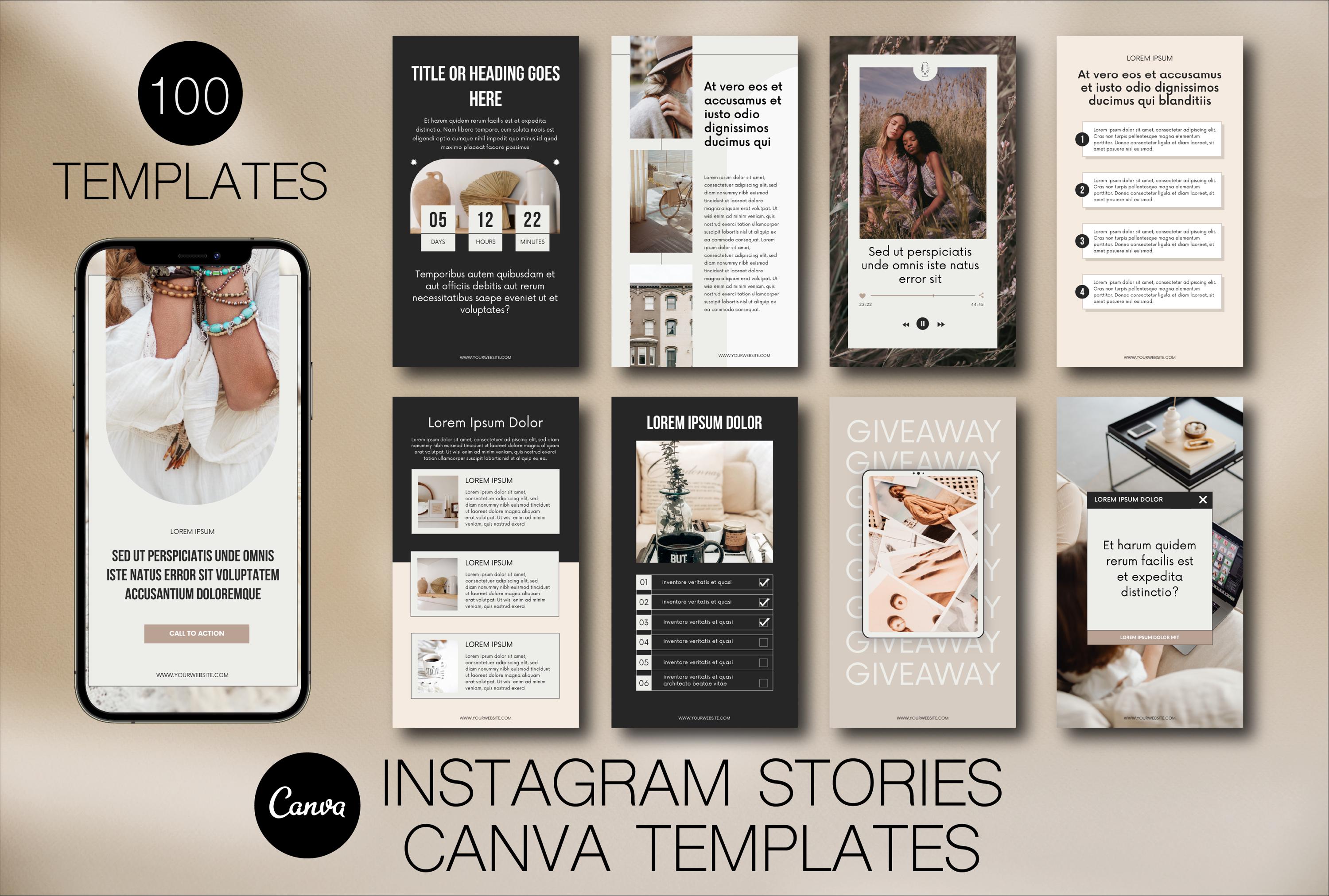 Instagram Stories Canva Templates: 100 Social Media Posts (digital ...