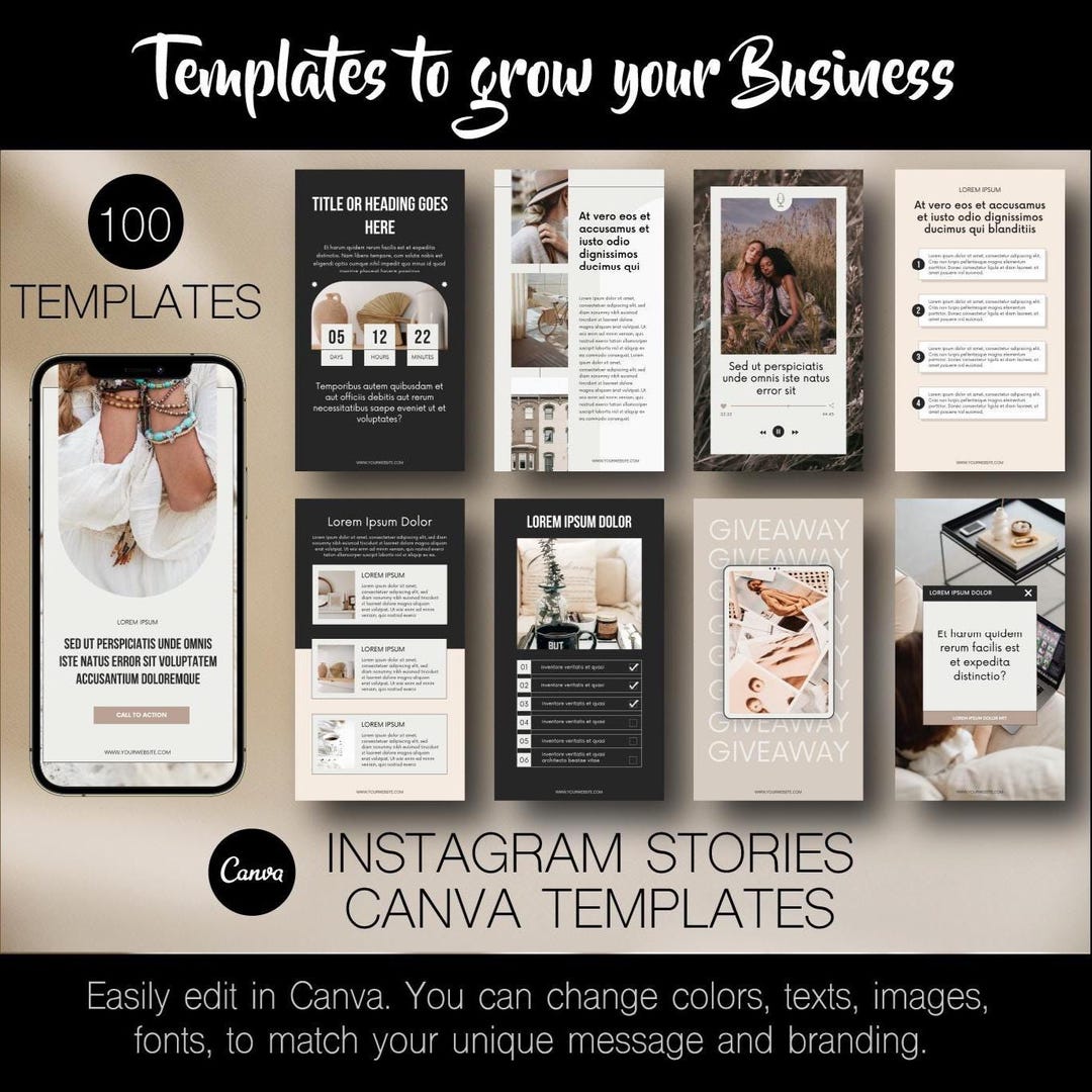Instagram Stories Canva Templates: 100 Social Media Posts (digital ...