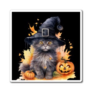 Cat Witch Hat Magnet: Spooky Halloween Fridge Decoration