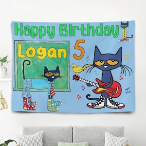Pete Cat Party Banner Dekoration, benutzerdefinierte Pete the Cat Geburtstagsfeierdekoration Banner & Poster, Kindergeburtstagsfeiergeschenk