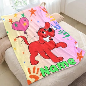 Personalized Clifford the Big Red Dog Blanket Gift, Kids Birthday Holiday Xmas Gift