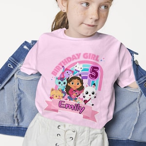 Personalize Gabby Cat T-Shirt Gift, Custom Name and Age Dollhouse T-Shirt Gift, Birthday Gabby Gift, Dollhouse Cat Party T-shirt