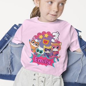Personalized Super Cat Hero Birthday Shirt Gift, Custom Girls  Kitties Theme Shirt, Party Supplies