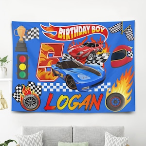Custom Race Car Birthday Name and Age Banner&Poster, Personalized Race Cars Banner, Hot Race Car Party Banner Gift, Kids Birthday Gift