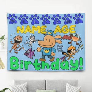 Faixa de presente personalizada para festa de aniversário DogMan, personalize e personalize o nome e a idade dos seus filhos na faixa, suprimentos para decoração de festa Dogman