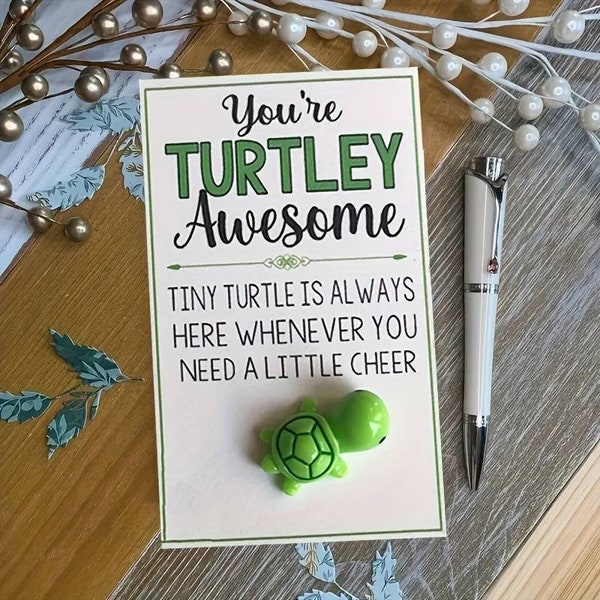 Turtle greeting card/ gift - "You're Turtley Awesome".  Funny friendship card with cute turtle figurine. Cute gift, friendship gift, cheap