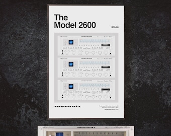 Póster de audio vintage Marantz modelo 2600, póster vintage de los años 70, póster de audio vintage, arte de audio, arte mural de audio vintage, arte mural de audio