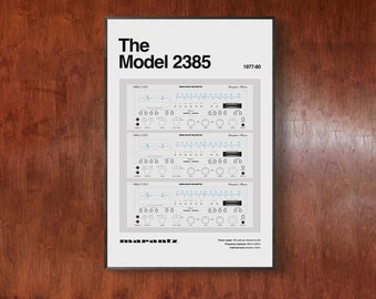 Póster de audio vintage Marantz modelo 2385, póster vintage de los años 70, póster de audio vintage, arte de audio, arte mural de audio vintage, arte mural de audio