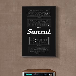Póster de audio vintage de la línea Sansui Era, póster vintage de los años 70, póster de audio vintage, arte de audio, arte de pared de audio vintage, arte de pared de audio