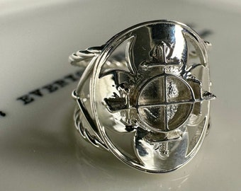 Clockwork Angels Ring; Alchemy Torrefaction Symbol; Polished Silver; Occult Jewelry