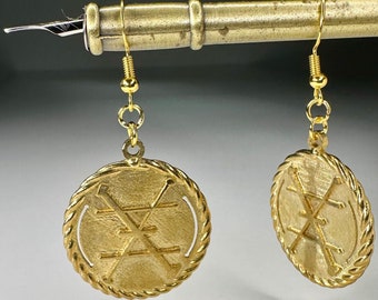 Clockwork Angels Earrings; Alchemy Copper Symbol; Natural Brass; Occult Jewelry