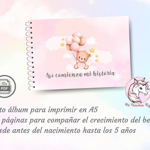 Así comienza mi Historia A5/recién nacido/foto álbum/álbum de bebé/primeros años/regalo embarazada/diario/libro bebé/PDF/imprimible/osa/niña