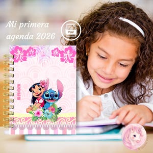 Mi Primera Agenda Stitch 2026 para Niñas | Agenda Infantil para Colorear 5 a 7 Años | Planner Escolar Imprimible | Actividades y Horario