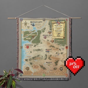 Vintage videogame kaart Baldurs Gate Gift geweven deken Decor deken cadeau voor Gamer Home Decor deken geweven tapijt gooien