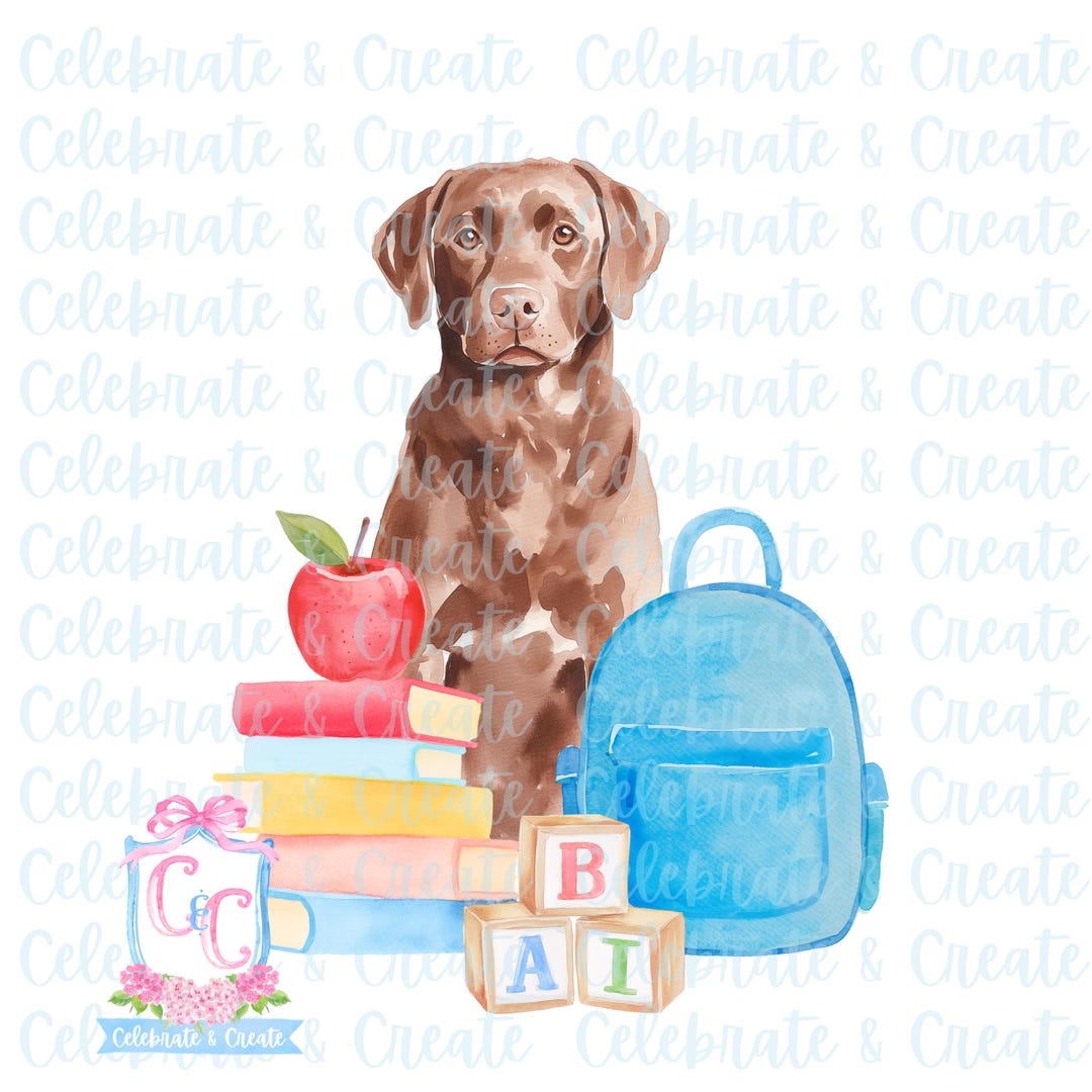 Lab Labrador Retriever (2) Watercolor Dog Puppy Back to School August ...