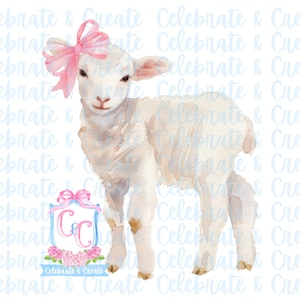 Aquarela Bebê Menina Cordeiro Ovelha Rosa Laço PNG Clipart Clipe Grandmillennial Coquette Creme Branco Anúncio Chuveiro Páscoa Primavera Natividade