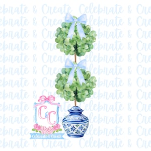 Aquarelle trèfle trèfle topiaire noeud bleu Chinoiserie PNG Clipart mars lutin coquette grand-millénaire verdure Saint-Patrick