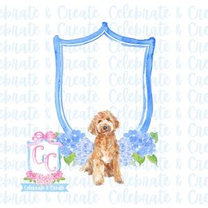 Aquarell Golden Doodle Hundewappen Hortensien PNG Clipart Schreibwaren Grandmillennial Coquette Hund Goldendoodle Labradoodle