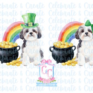 Shih tzu Maltese Watercolor Dog Puppy PNG Clip Art Clipart Grandmillennial Preppy Doodles AI Drew St. Patrick's Day Saint Patty's Paddy's