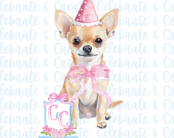 Chihuahua Watercolor Dog Puppy PNG Clip Art Clipart Grandmillennial Preppy Doodles Birthday Party Pawty