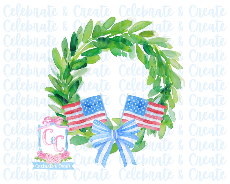 Watercolor Patriotic Wreath PNG Clipart Stationery Grandmillennial ...