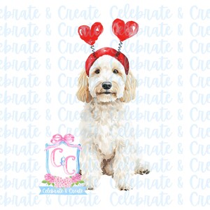 Aquarelle blanc crème irlandaise Golden Doodle Labradoodle Goldendoodle chien PNG Clipart Grandmillennial Doodles AI Saint-Valentin Saint-Valentin