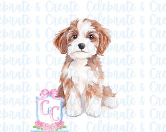 Watercolor Dog Puppy Mini Aussiedoodle (2)
