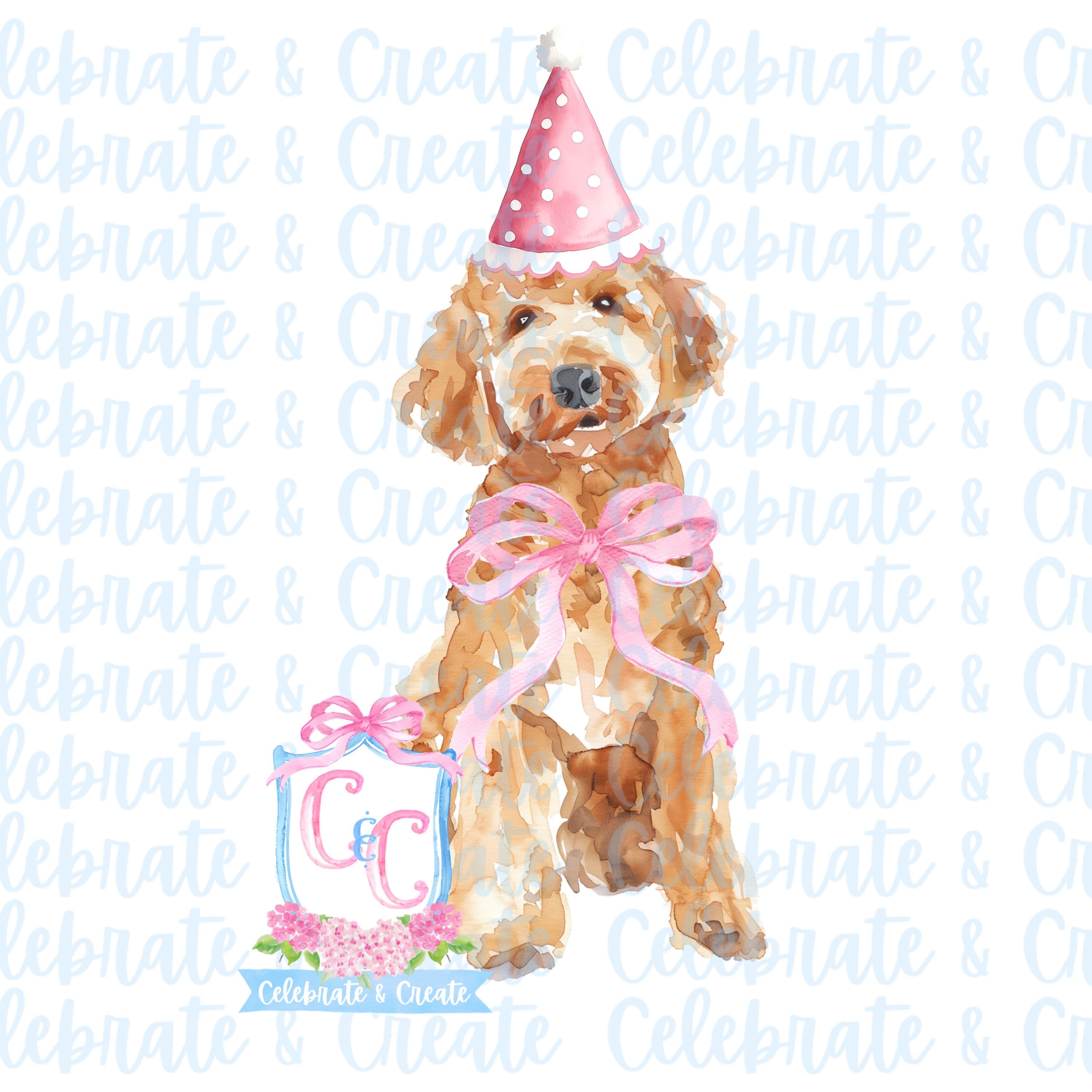 Golden Doodle Labradoodle aquarelle chien chiot PNG Clip Art Clipart grand millénaire preppy Doodles fête d'anniversaire Pawty