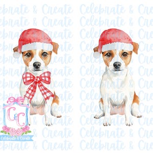 Set van 2 aquarel kerstmuts Jack Russell Terrier hond puppy gewei & rode neus PNG clipart Grandmillennial doodles AI kerst