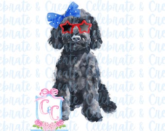 Goldendoodle Golden Doodle Labradoodle (2) aquarel hond patriottische herdenkingsdag 4 juli Labor Independence Grandmillennial