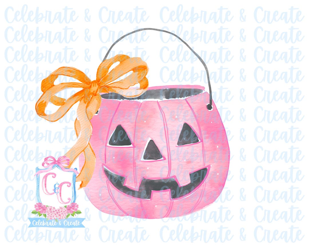 Watercolor Pink Pumpkin Candy Bucket Bow PNG Clipart Clip Stationery ...