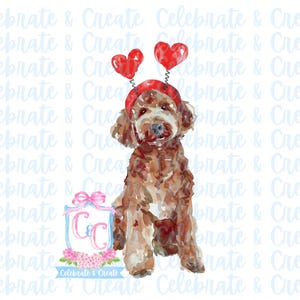 Acuarela Chocolate Doodle Labradoodle Goldendoodle Perro PNG Clipart Grandmillennial Doodles AI Drew Valentine Día de San Valentín Amor de cachorro