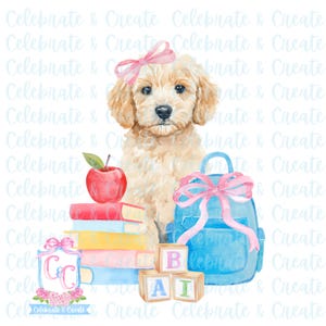 Goldendoodle Golden Doodle Labradoodle Cavapoo Cockapoo Maltipoo Acuarela Perro Cachorro Regreso a la escuela Agosto Otoño PNG Clipart Grandmillennial