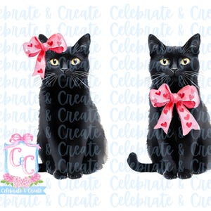Aquarelle chat PNG Clipart Grandmillennial Doodles AI Drew Valentine's Day minou chaton Amour coeur coeurs Cupidon tigré noir