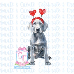 Aquarell Weimaraner Hund PNG Clipart Grandmillennial Doodles AI Zeichnete Valentinstag Welpenliebe