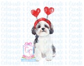 Watercolor Shih tzu Maltese Dog PNG Clipart Grandmillennial Doodles AI Drew Valentine Valentine’s Day Puppy Love