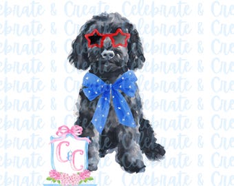 Goldendoodle Golden Doodle Labradoodle (2) aquarel hond clipart PNG Memorial Day Fourth of July 4 juli Labor Independence Preppy