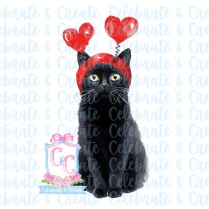 Aquarelle chat PNG Clipart Grandmillennial Doodles AI Drew Valentine's Day minou chaton Amour coeur coeurs Cupidon tigré noir