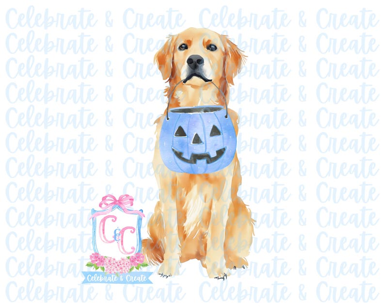Watercolor Halloween Golden Retriever Pumpkin Candy Bucket PNG Clipart ...