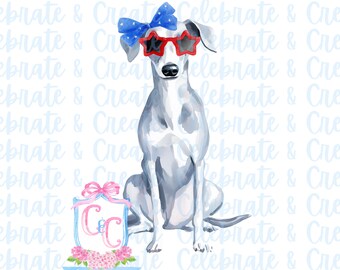 Whippet Italian Greyhound Watercolor Dog Patriotic Memorial Day