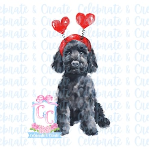 Aquarell Schwarz GoldenDoodle Golden Doodle Labradoodle Hund PNG Clipart Grandmillennial Doodles AI Zeichnete Valentinstag Welpenliebe