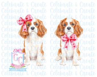 Watercolor Cavalier King Charles Spaniel Dog PNG Clipart Grandmillennial Doodles AI Drew Valentine Valentine’s Day Puppy Love