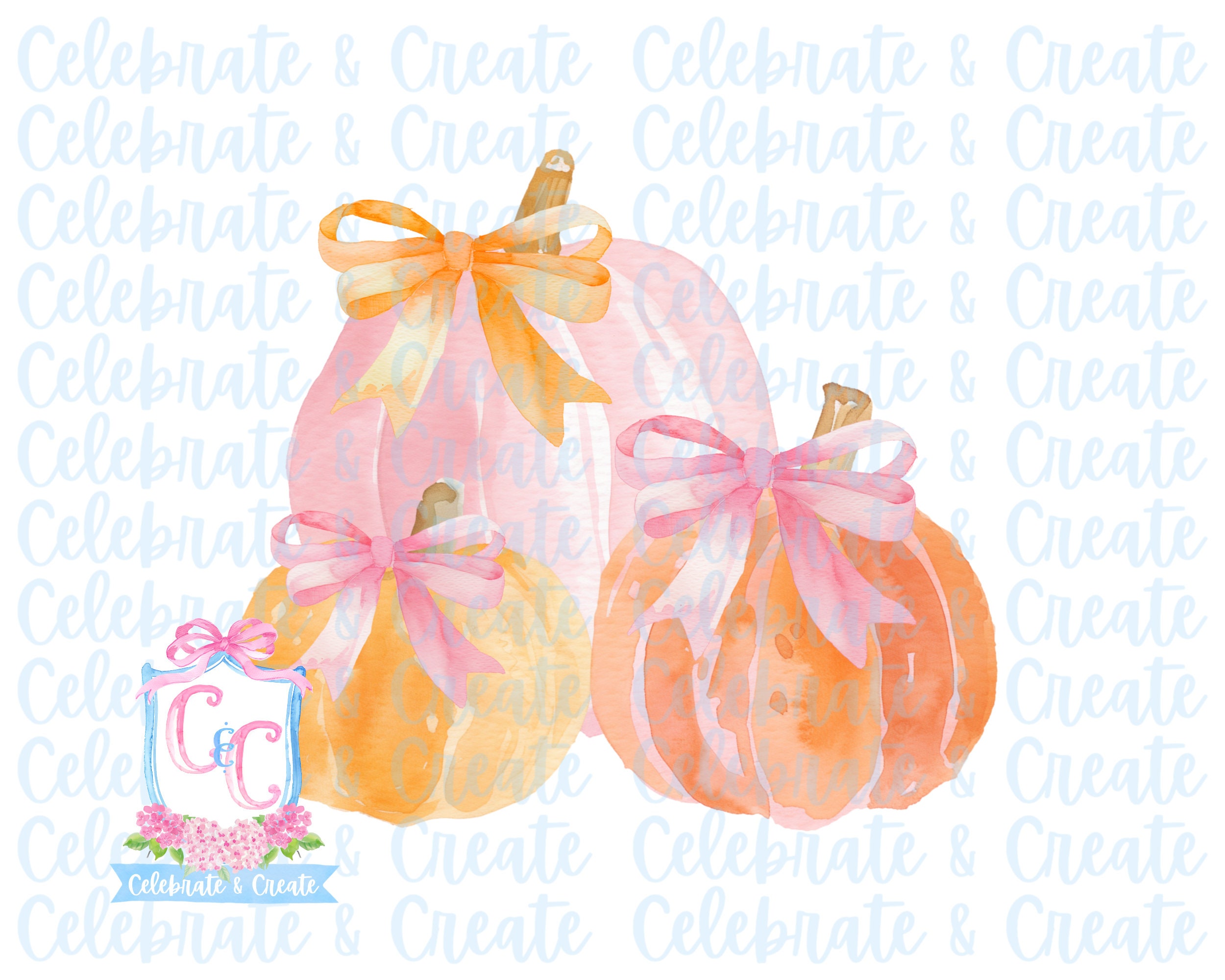 Watercolor Pink & Orange Pumpkins With Bow PNG Clipart Clip Art ...
