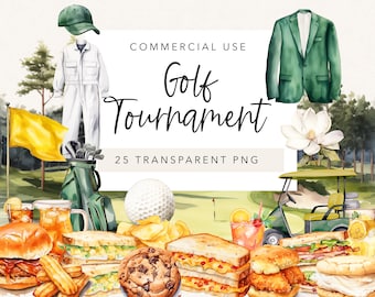 Watercolor Golf Tournament PNG Clip Art Clipart Party Invitation Nursery Wall Art Clipart Golfing Master Golf Cart Green Jacket Club