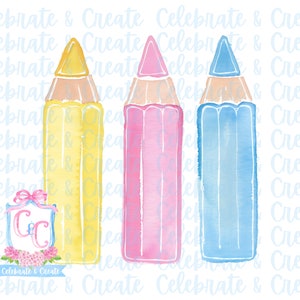 Crayons de couleur aquarelle avec noeud bleu PNG Clipart papeterie Coquette grand-millénaire Preppy fournitures scolaires automne Crayon pour professeur