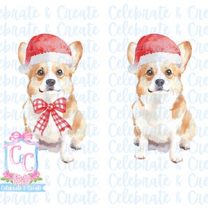 Set van 2 aquarel kerstmuts corgi hond puppy gewei en rode neus Clipart Grandmillennial Doodles AI Christmas